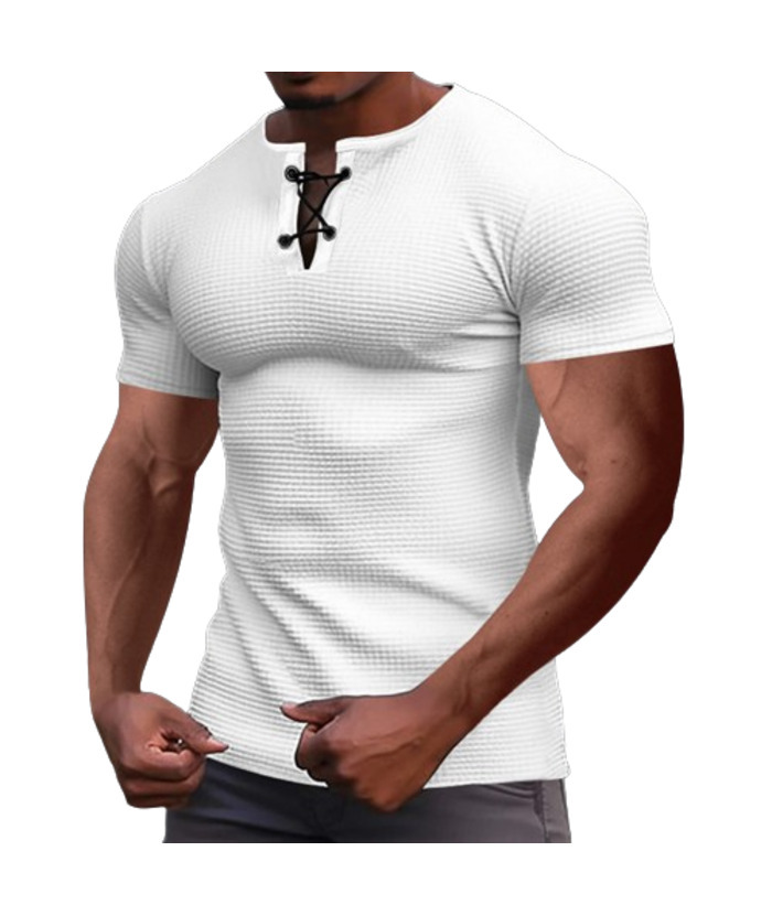 ZITY Men's Drawstring Neck Waffle T-shirt-ZPK010609 | Zitysports