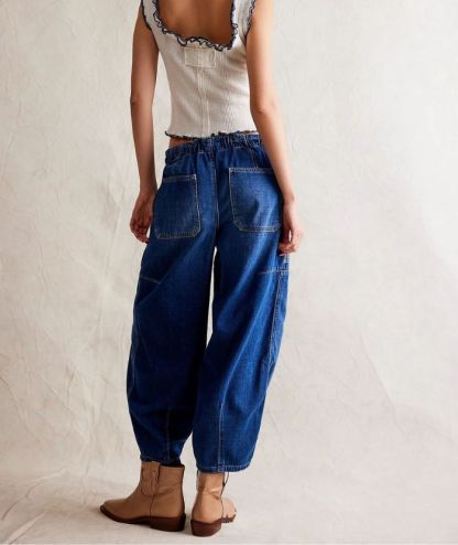 ZITY Women's Multi Pocket Wide Leg Baggy Jeans-DUWJE06167