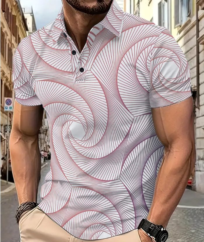 ZITY Men's Geometric Spiral Pattern Men's Polo Shirt