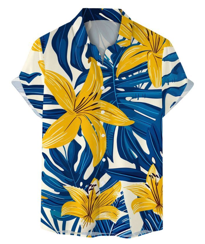 ZITY Men's Summer 3D Digital Print Button Shirt