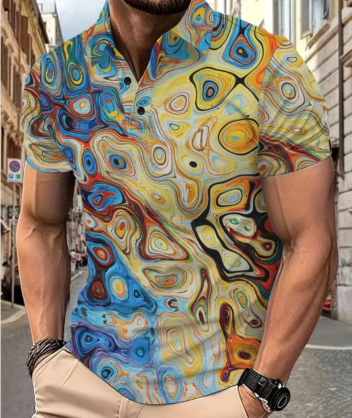 ZITY Men's Colorful Psychedelic Swirl Pattern Polo Shirt