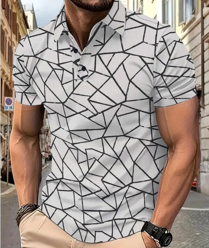 ZITY Men's Abstract Line Pattern Casual Golf Shirt 