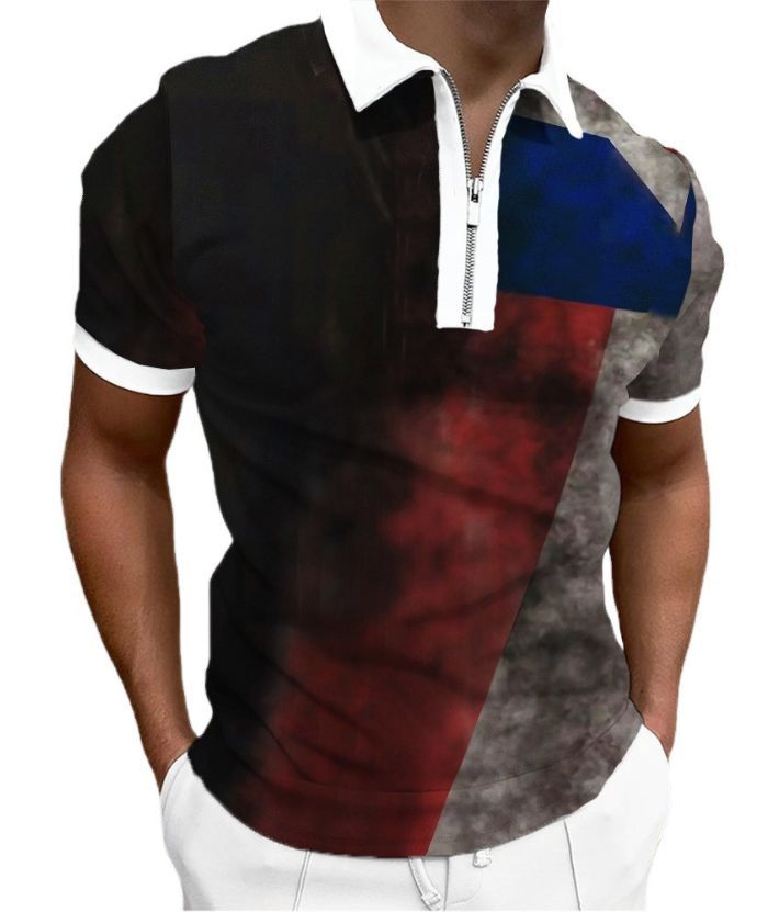 ZITY Men's Flag Printed Summer Dri Fit Polo Shirt-DUMPO06240
