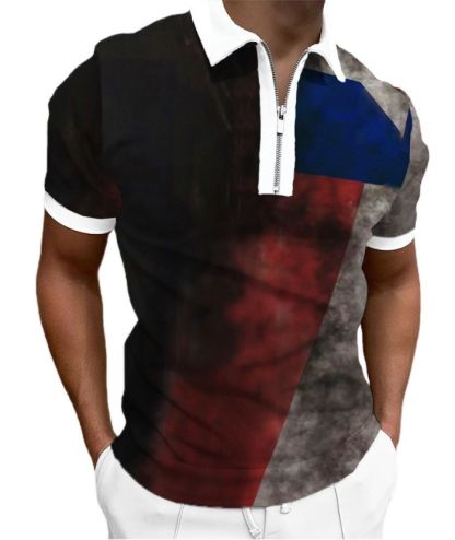 ZITY Men's Flag Printed Summer Dri Fit Polo Shirt-DUMPO06240