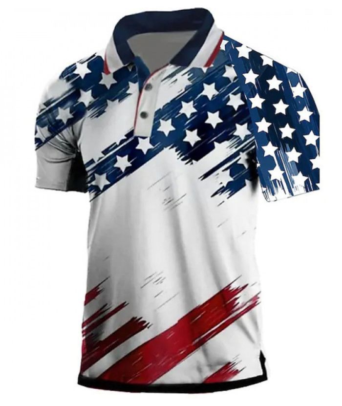 ZITY Men's Flag printed Button Up Slim Fit Polo Shirt-DUMPO06244