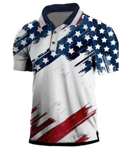 ZITY Men's Flag printed Button Up Slim Fit Polo Shirt-DUMPO06244