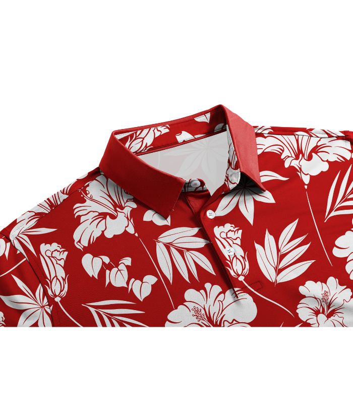 ZITY Men's Hawaiian Flower Print Polo Shirts-CUMPO05190