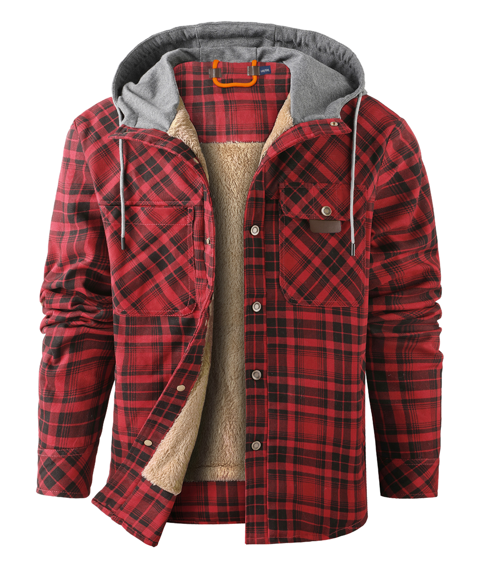 ZITY Men's Long Sleeve Hooded Plaid Fleece Hoodie-AUMPJ00587