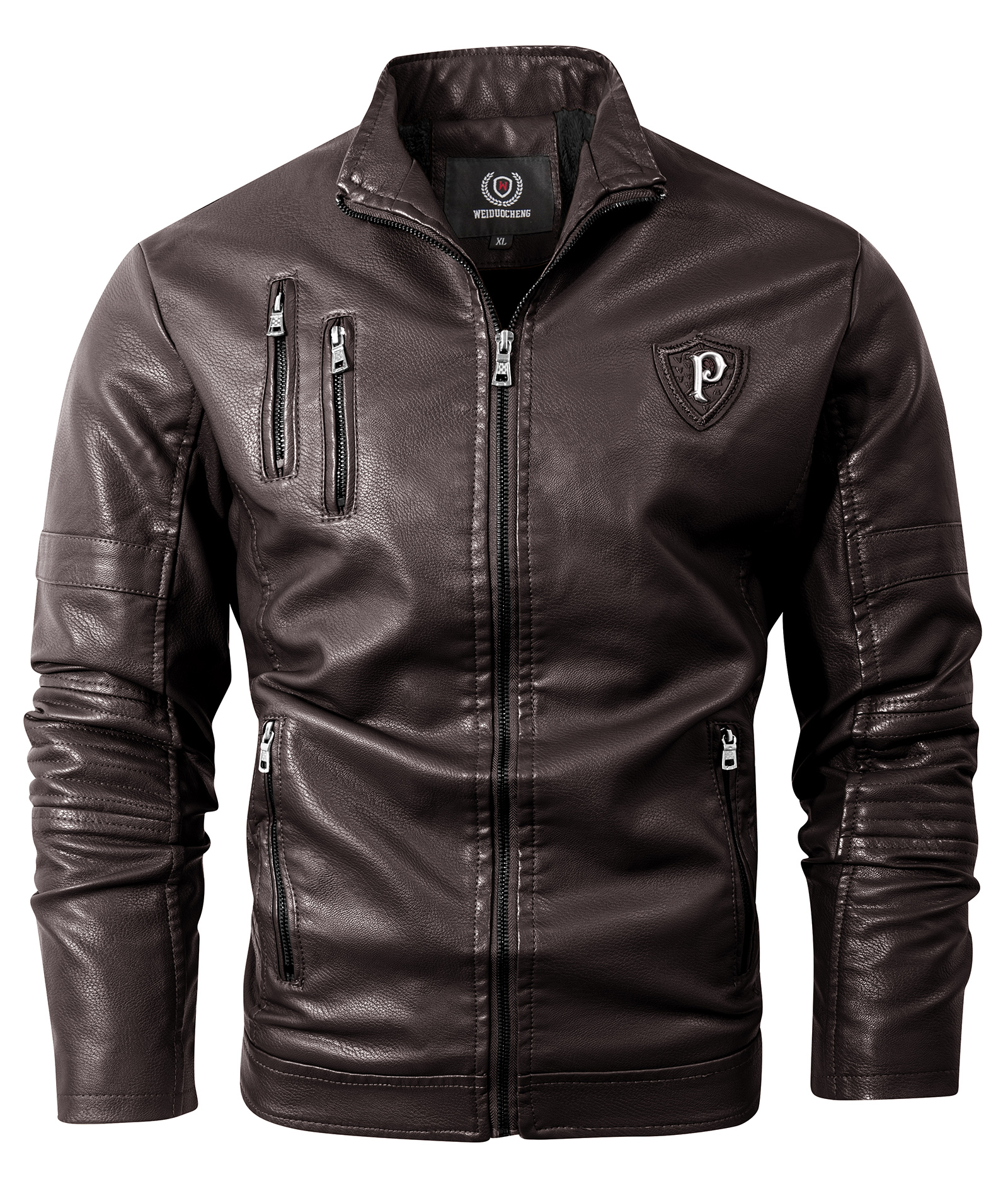 ZITY Men's Full Zipper Stand Collar Leather Jacket-ZPK005682