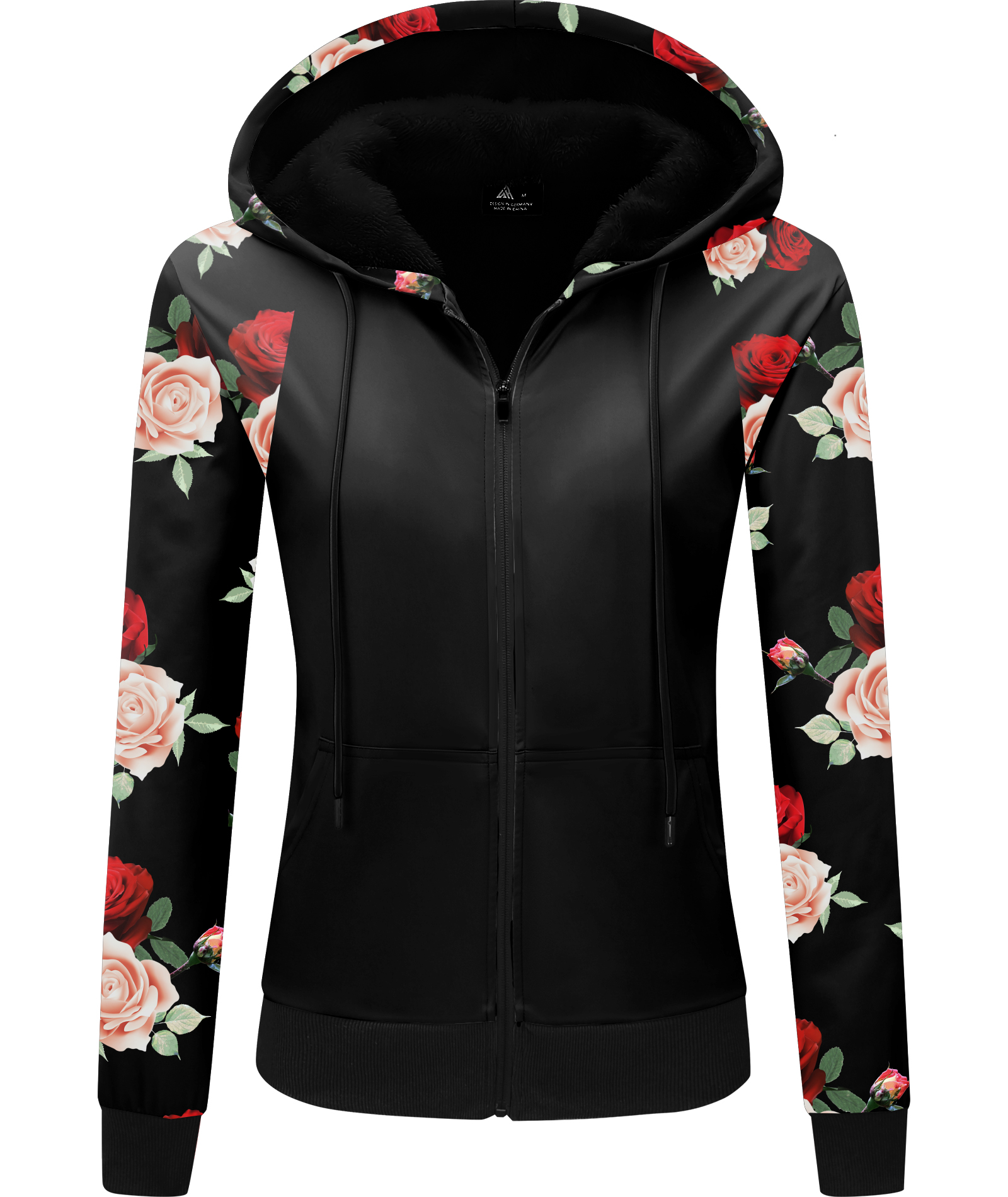ZITY Women's Full Zipper Flower Print Fleece Hoodie-CUWFH01063