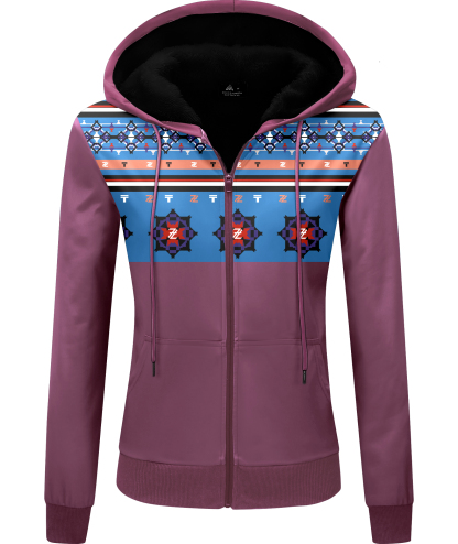 ZITY Women's Full Zipper Geometric Pattern Print Fleece Hoodie-CUWFH01396