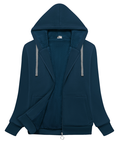 ZITY Women's Solid Color Full Zipper Warm Fleece Hoodie-CUWFH01718