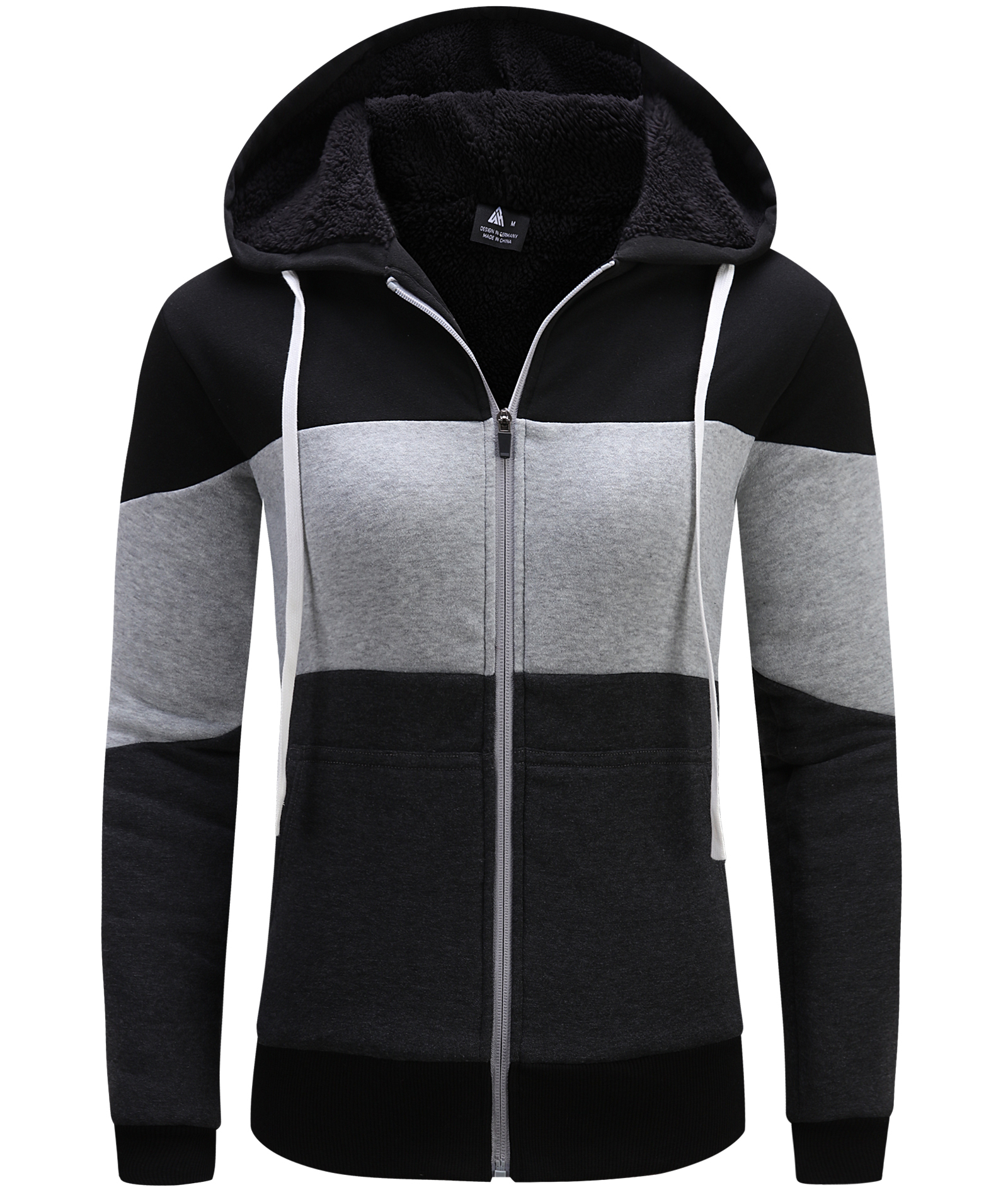ZITY Women's Color Block Full Zipper Fleece Hoodie-CFWWT00007