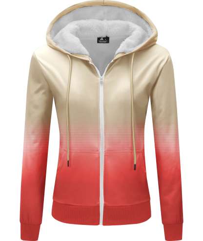 ZITY Women's Full Zipper Contrast Color Fleece Hoodie-CUWFH01519