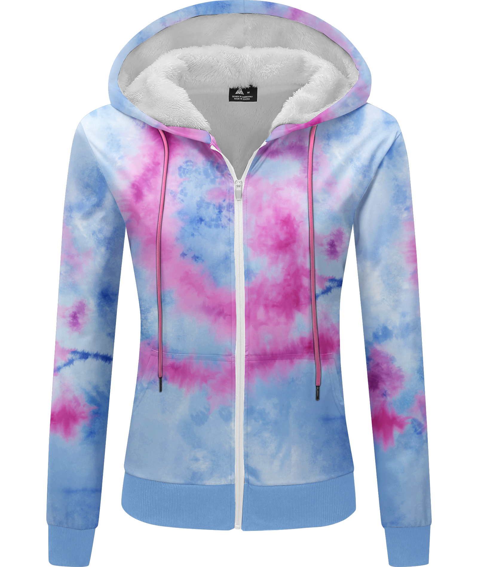 ZITY Women's Tie Dye Print Full Zipper Fleece Hoodie-CUWFH01517