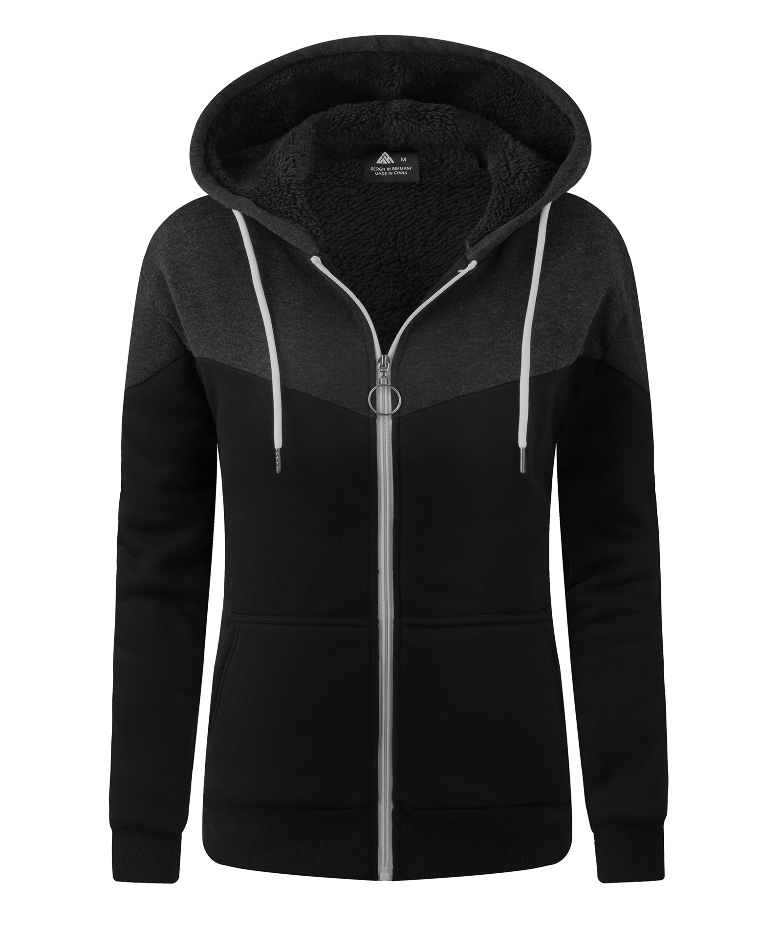 ZITY Women's Drawstring Full Zipper Color Block Fleece Hoodie-CUWFH01387