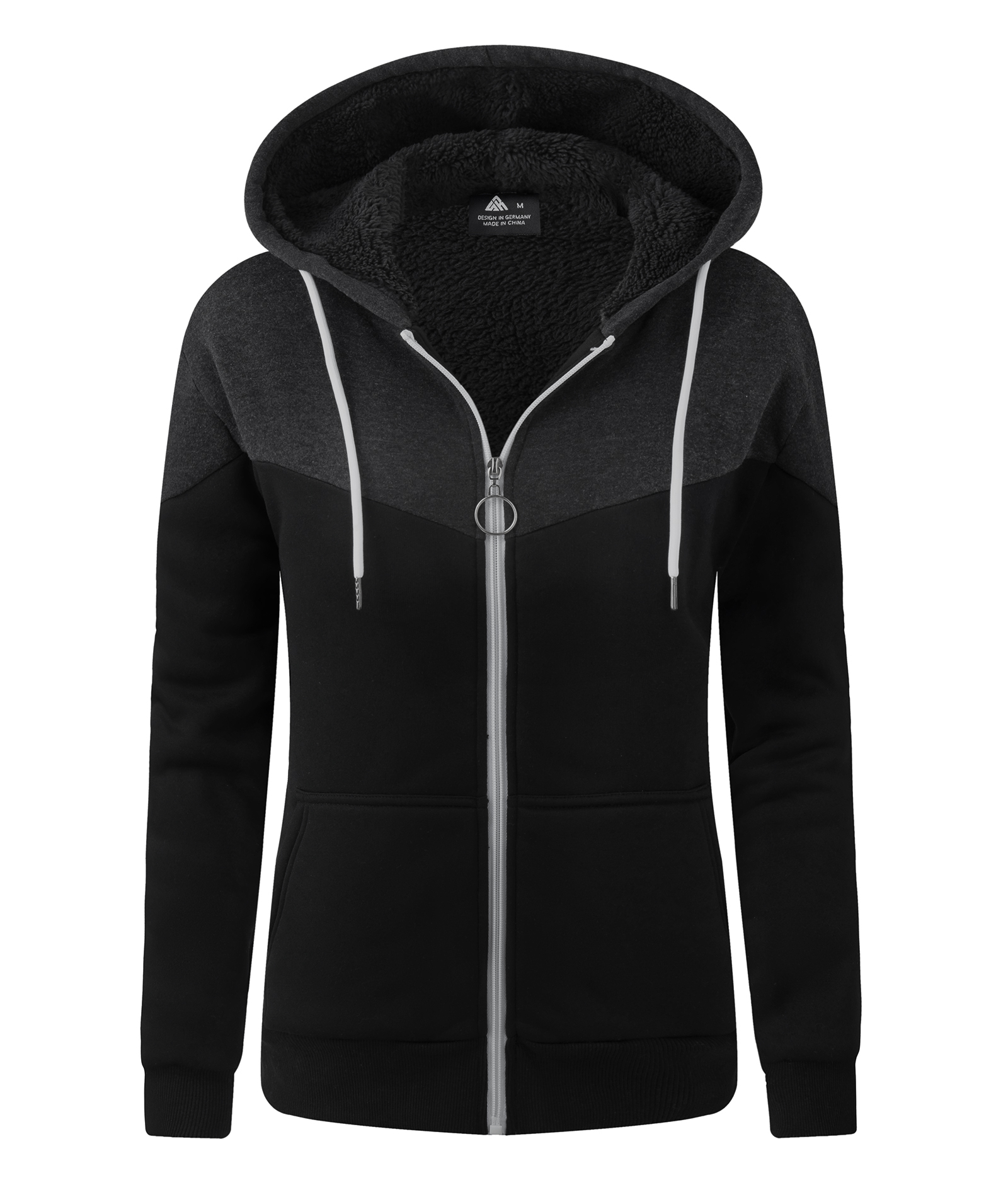 ZITY Women's Drawstring Full Zipper Color Block Fleece Hoodie-CUWFH01387