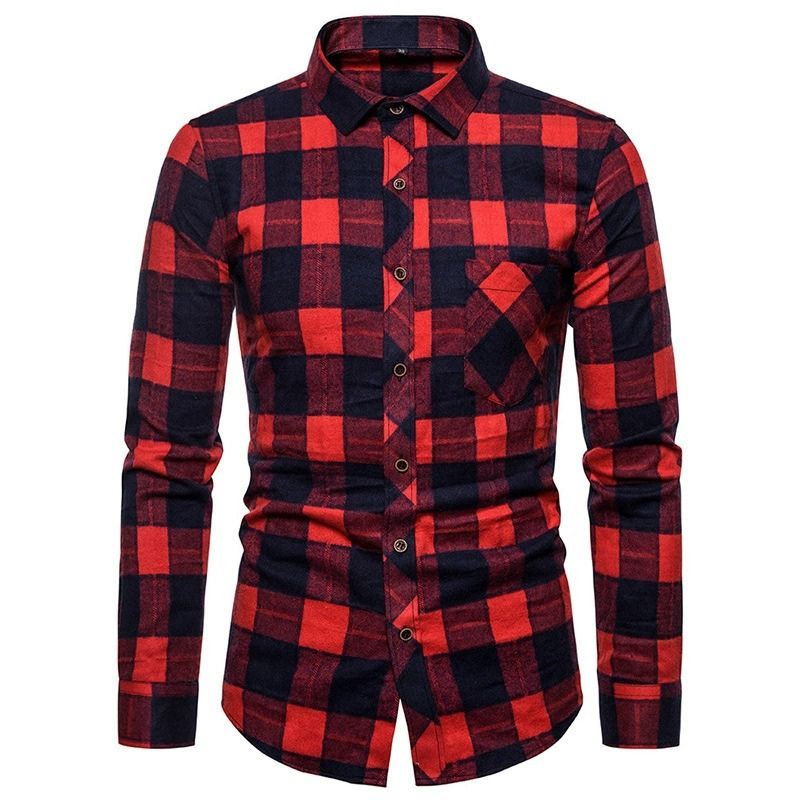 ZITY Men’s Fashion Contrast Plaid Long Sleeve Casual Shirt –