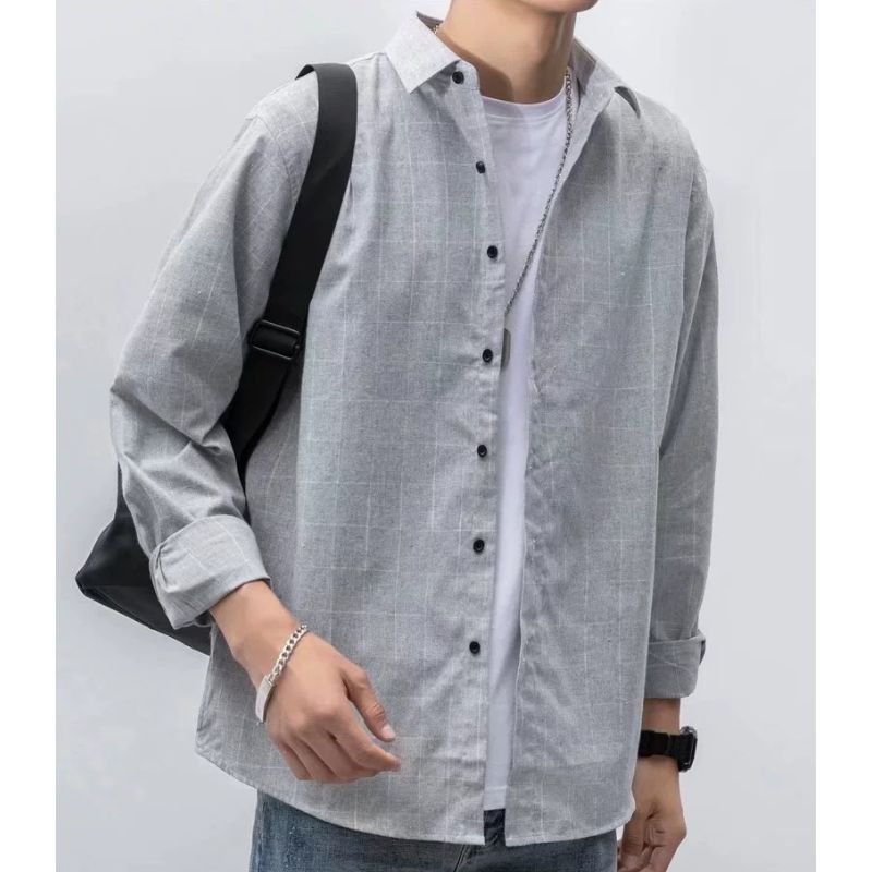 ZITY Men’s Spring Autumn Slim Fit Lightweight Brushed Plaid Long Sleeve Shirt-