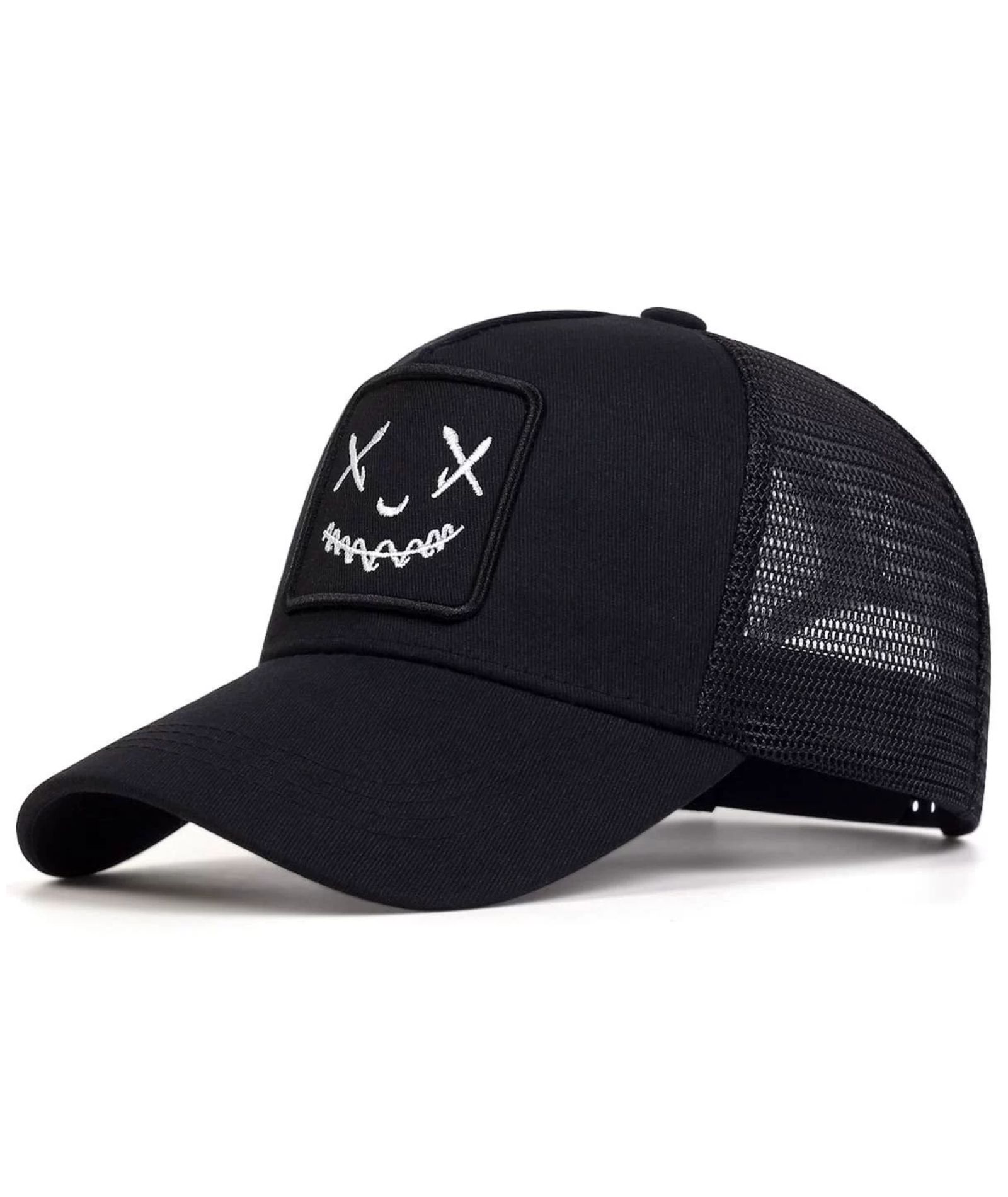 ZITY Mens Embroidered Smiley Face Adjustable Mesh Trucker Hat Casual Streetwear Cap