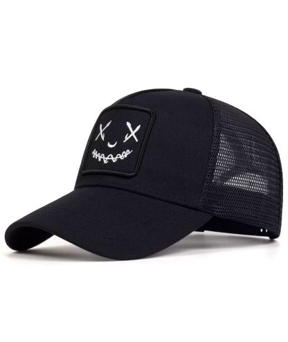 ZITY Mens Embroidered Smiley Face Adjustable Mesh Trucker Hat Casual Streetwear Cap