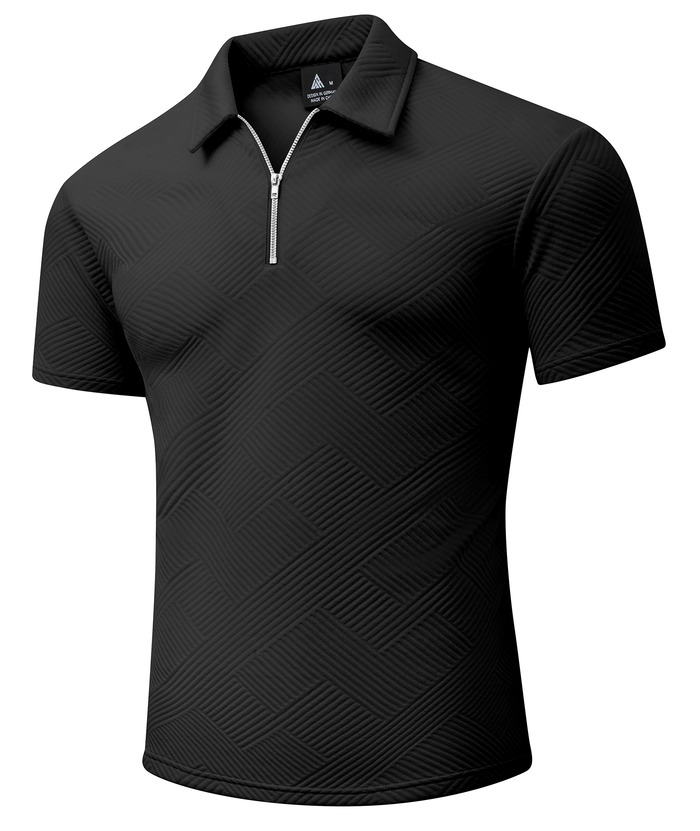 ZITY Men's Quarter Zip Slim Fit Polo Shirt-CUMPO03061
