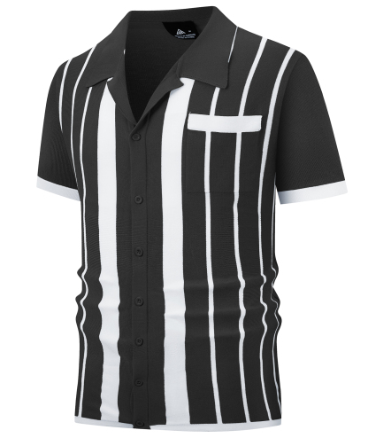 ZITY Men's Knitted Button Down Vintage Vercital Stripe Dry Fit Polo Shirt-CUMPO01701 | Zitysports