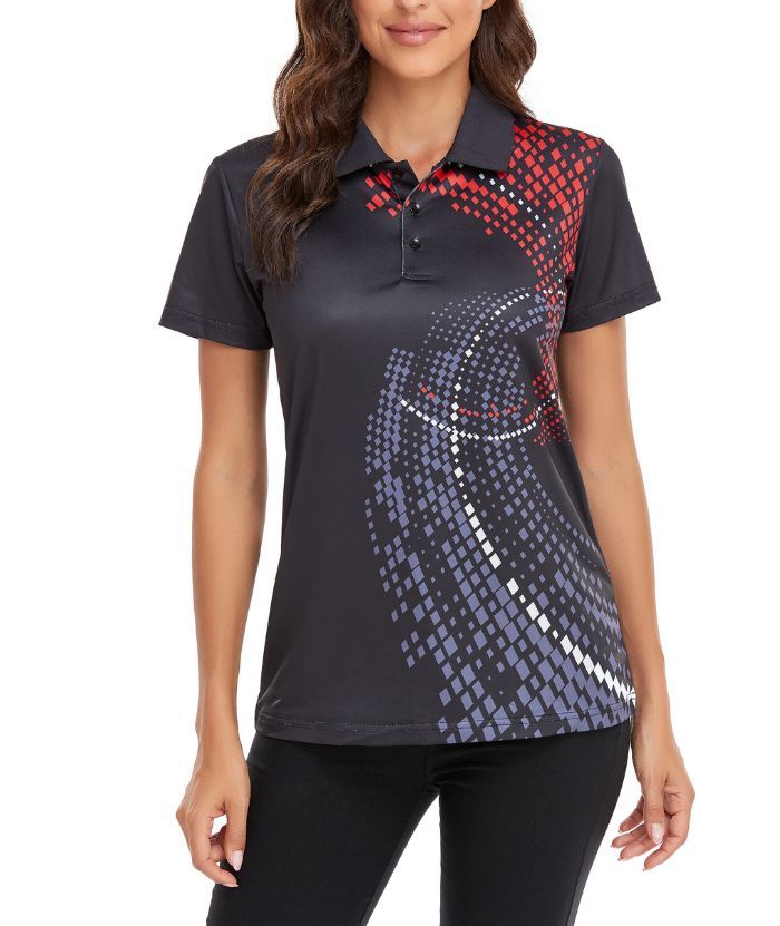 Black women's sports polo shirt - Dri-Fit technology