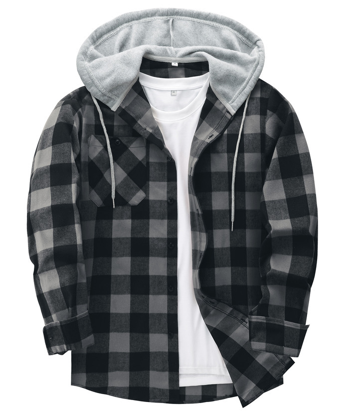 ZITY Men's Plaid Hooded Long Sleeve Button Down Flannel Shirt-ZPK000014 | Zitysports