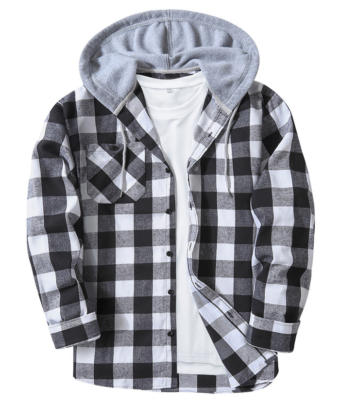ZITY Men's Plaid Hooded Long Sleeve Button Down Flannel Shirt-ZPK000014 | Zitysports