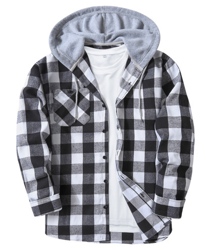 ZITY Men's Plaid Hooded Long Sleeve Button Down Flannel Shirt-ZPK000014 | Zitysports