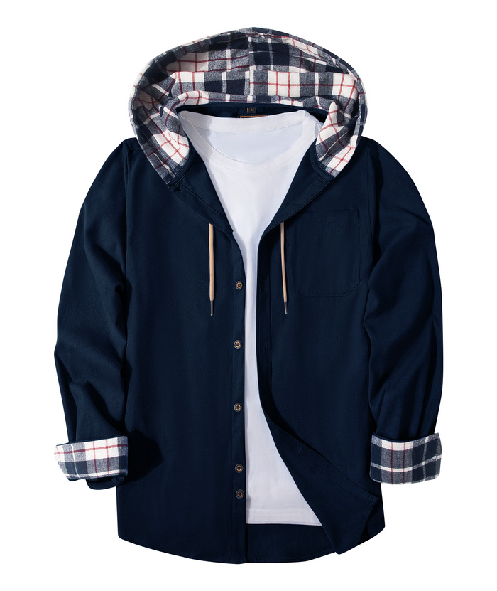 ZITY Men's Button Up Plaid Flannel Hoodie-ZPK007043 | Zitysports