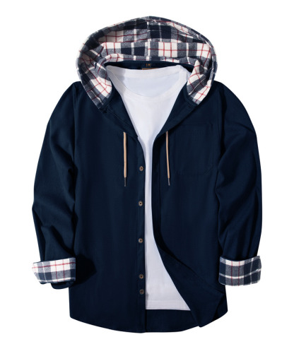 ZITY Men's Color Block Button Plaid Hoodie Shirt-ZPK007042 | Zitysports