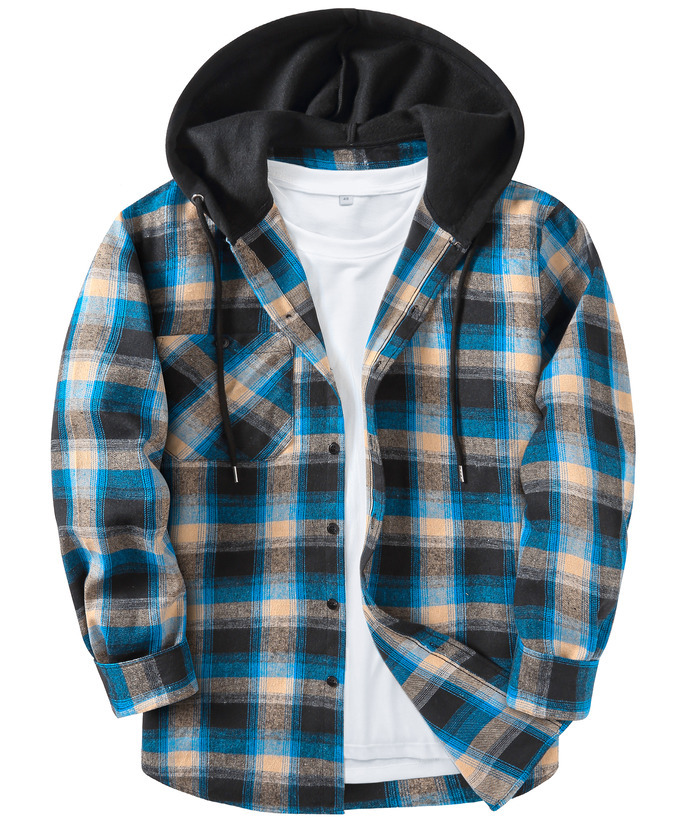 ZITY Men's Button Down Long Sleeve Plaid Pattern With Pocket Casual Hoodie-ZPK006235 | Zitysports