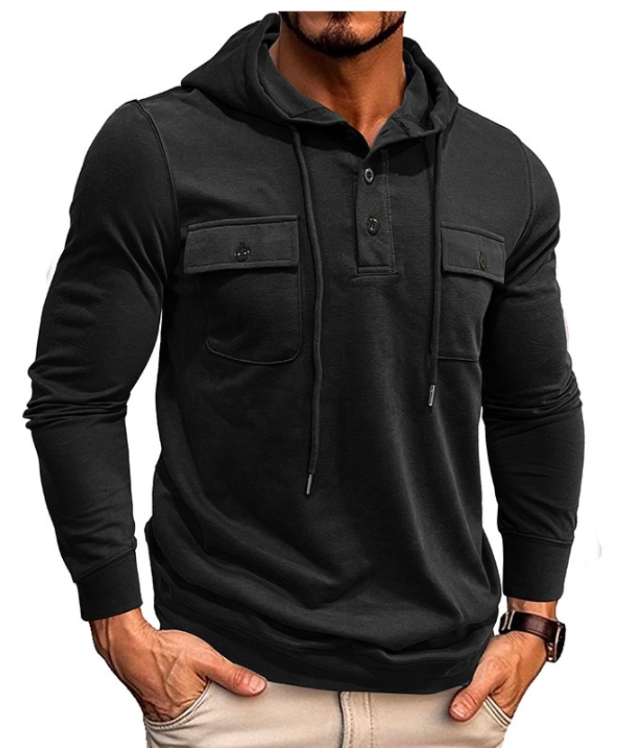 ZITY Men's Solid Chest Pockets Button Hoodie-DUMHD04858 | Zitysports