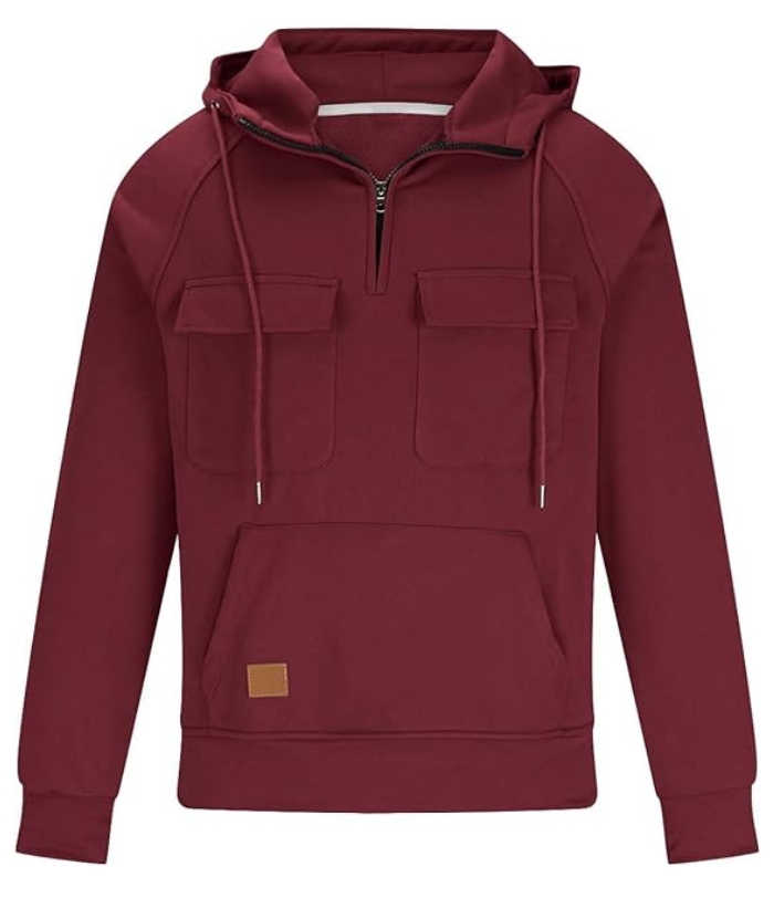 ZITY Men's Half Zipper Vintage Casual Multi-Pockets Hoodie-DUMFH04894 | Zitysports