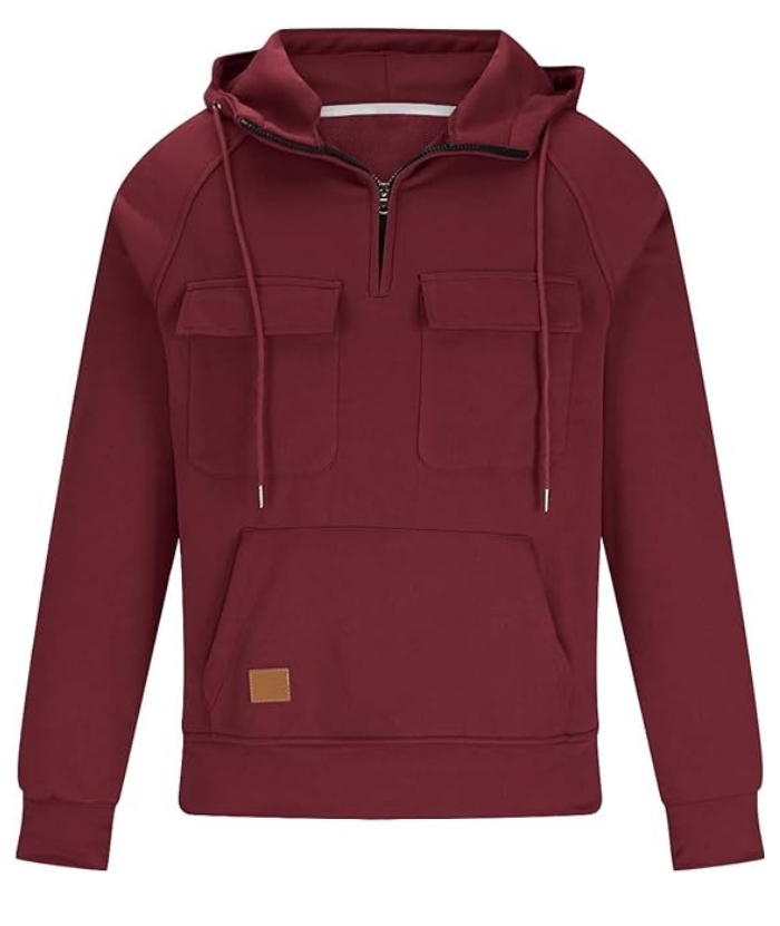 ZITY Men's Half Zipper Vintage Casual Multi-Pockets Hoodie-DUMFH04894 | Zitysports
