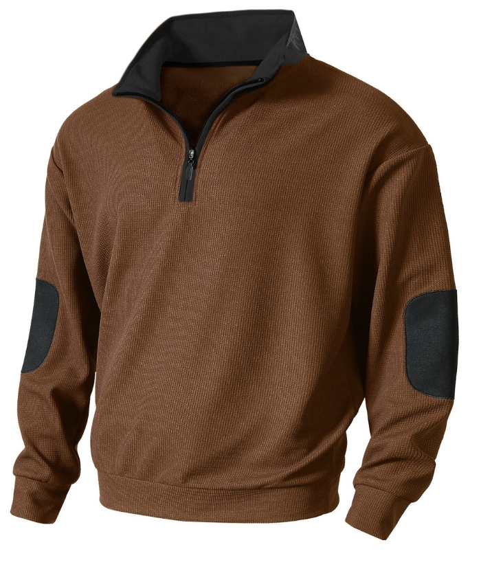 ZITY Men's Stand Collar Solid Color Long Sleeve Sweatshirt-DUMHD04896 | Zitysports