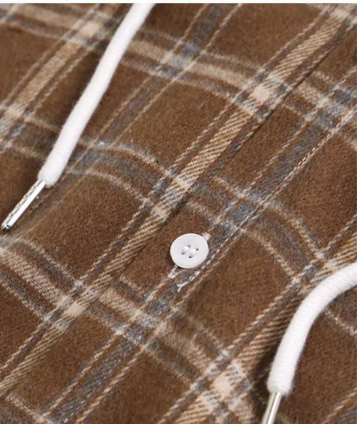 ZITY Long Sleeve Casual Button Down Plaid Hoodie S-2XL-DUMLT04975|Zitysports