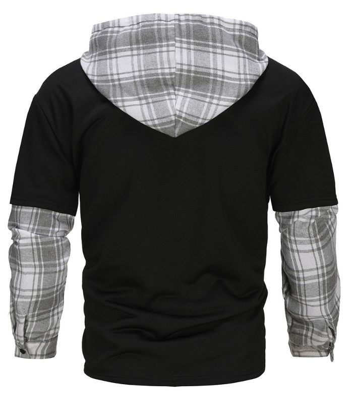 ZITY Men's Plus Size Long Sleeve Casual Plaid Hoodie-DUMFH04981|Zitysports