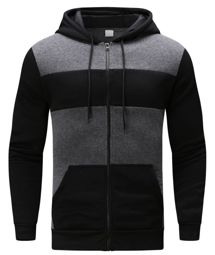 ZITY Men's Polyester Long Sleeve Color Block Full Zip Casual Hoodie-DUMFH04995|Zitysports
