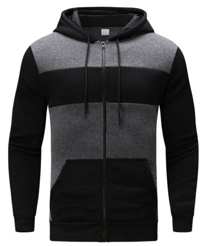 ZITY Men's Polyester Long Sleeve Color Block Full Zip Casual Hoodie-DUMFH04995|Zitysports