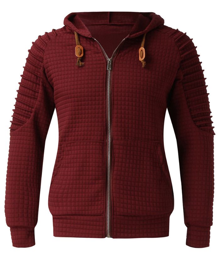ZITY Men's Plain Hooded Fleece Jacket with Waffle Grid Lining & Pocket-DUMFH05023|Zitysports