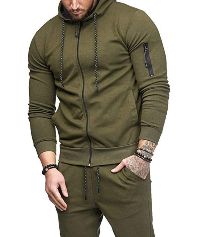 ZITY Men's Slim Fit Sportswear Autumn Hooded Sweater Suit-DUMFH04991|Zitysports