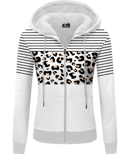 ZITY Women's Leopard Print Fleece Hoodie-CUWFH01526
