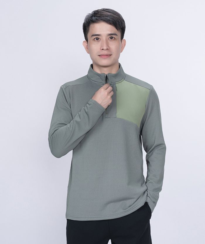 ZITY Men's Quarter Zip Round Neck Long Sleeve Polo Shirt-88130