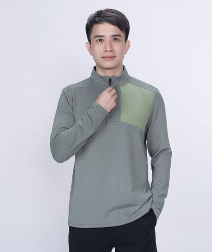 ZITY Men's Quarter Zip Round Neck Long Sleeve Polo Shirt-88130