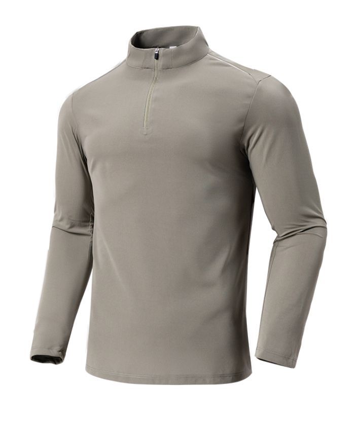 Men's Quarter Zip Stand Collar Long Sleeve Polo Shirt-DUMLS05870