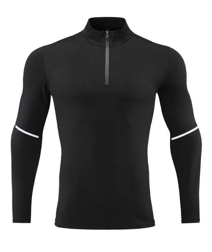 Men's Stand Collar Dri Fit Running Sports Compression T-Shirts-DUMLS05947
