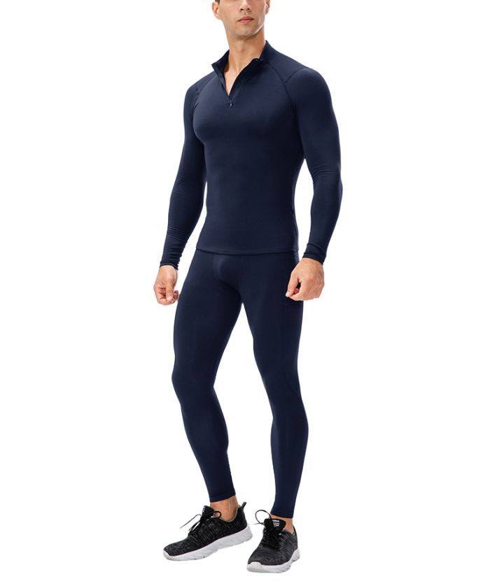 ZITY Men's Quarter Zipper Compression Shirt with Trouser Set-DUMTR05958